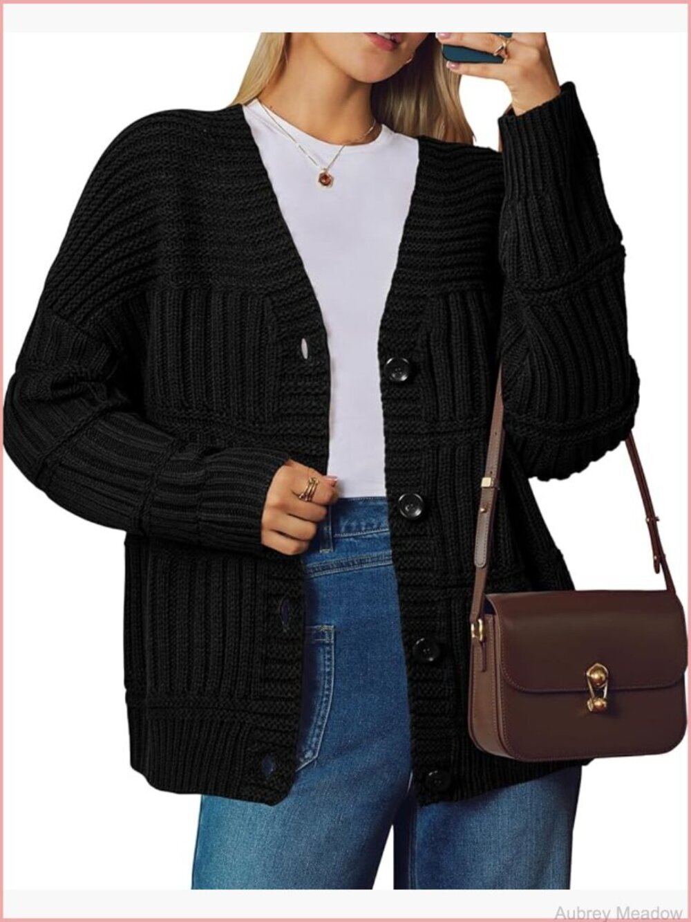 Chunky Knit Open Front Button Down Long Sleeve Cardigan